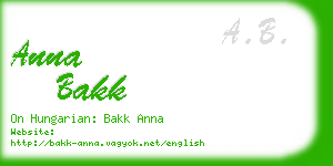 anna bakk business card